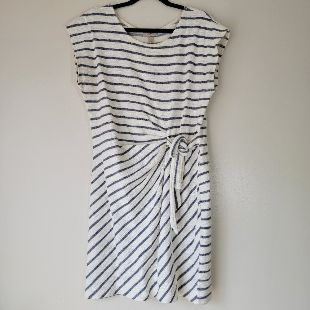 Loft. White and Blue Terry Cloth Wrap Dress, Size M